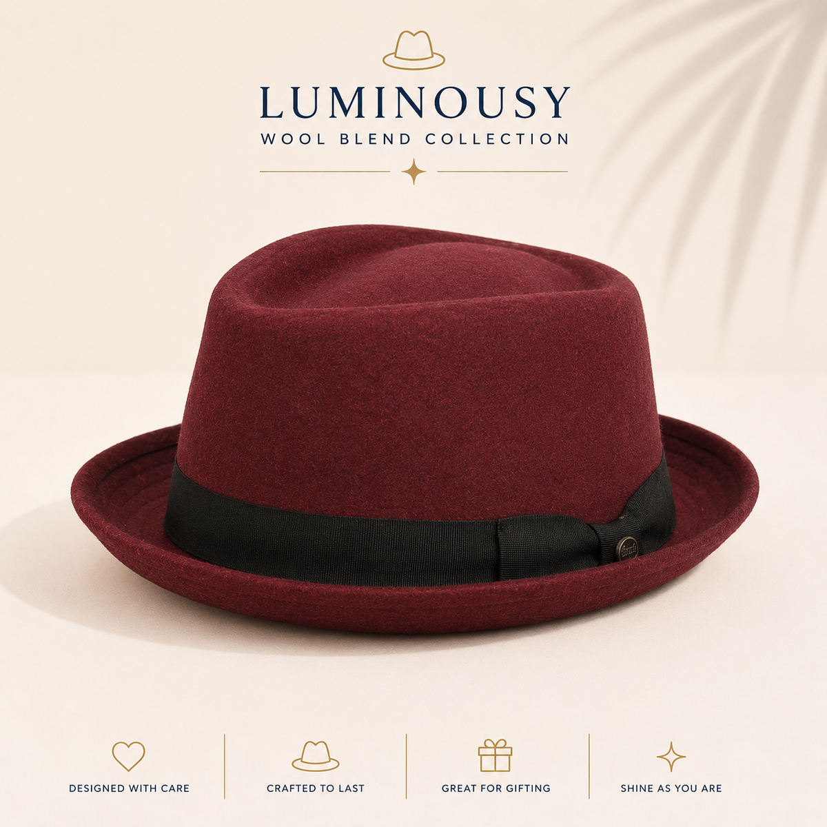 Diamond Shape Men's 100% Wool Felt Fall Winter Spring Brim Fedora with Band L2292