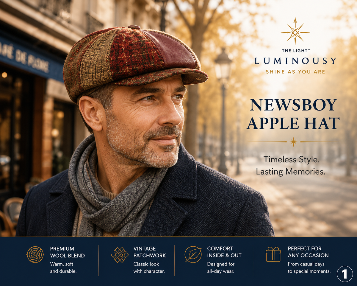 Men's 100% Wool Panels & PU Leather Patchwork Apple Hat – Newsboy Cap