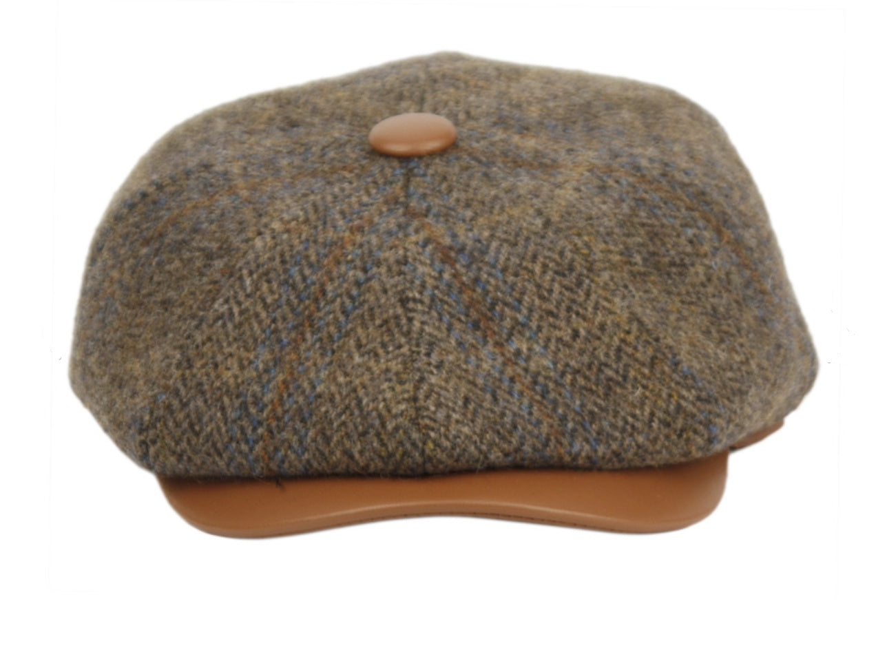 Men's Berteil Tweed Wool Newsboy Cap w/Leather Brim quilted satin lining LB001