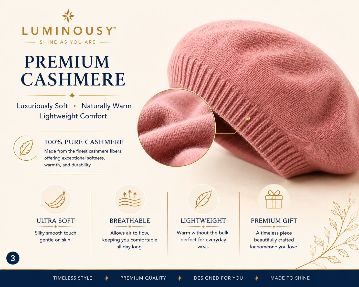 Unisex 100% Cashmere Beret French Style Hat L001