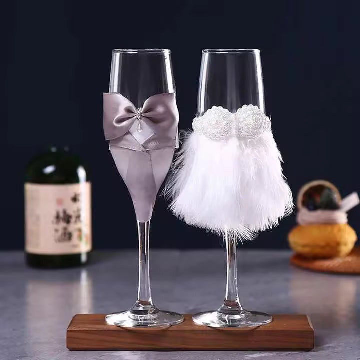 2 Pcs/Pair Bride Groom Champagne Glasses Set for Wedding Party