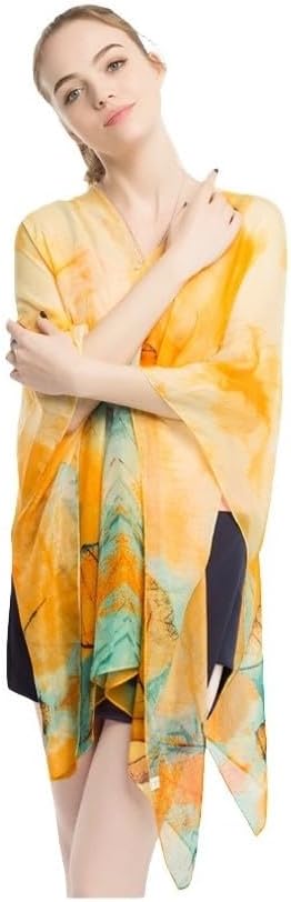 Women's Summer Beach Loose Fit Print Lightweight Sheer Chiffon Swimwear Pull On Top with Pearl Buttons 2 in 1 Style