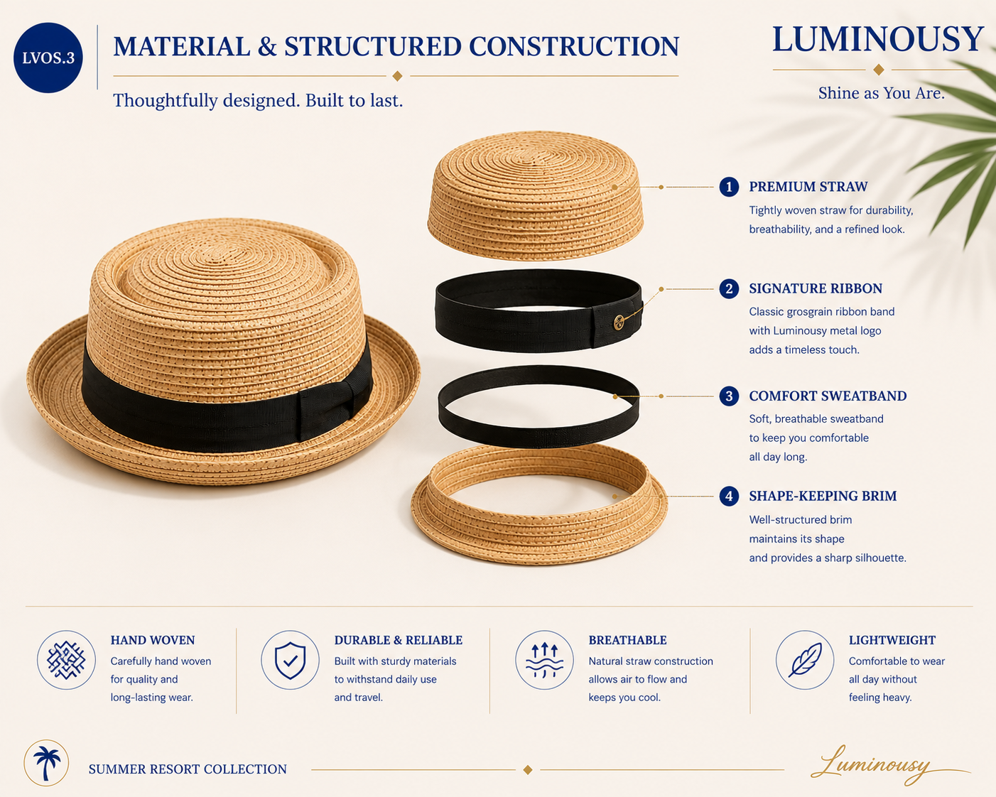 Men's Spring Summer Men's Straw Porkpie Solid Color with Up Turn Short Brim L1857