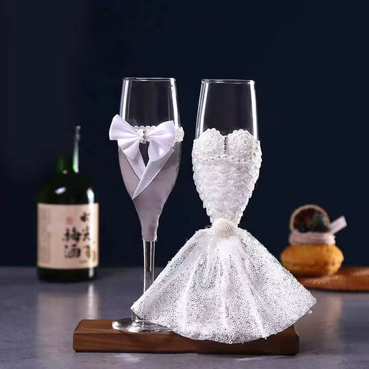 2 Pcs/Pair Bride Groom Champagne Glasses Set for Wedding Party