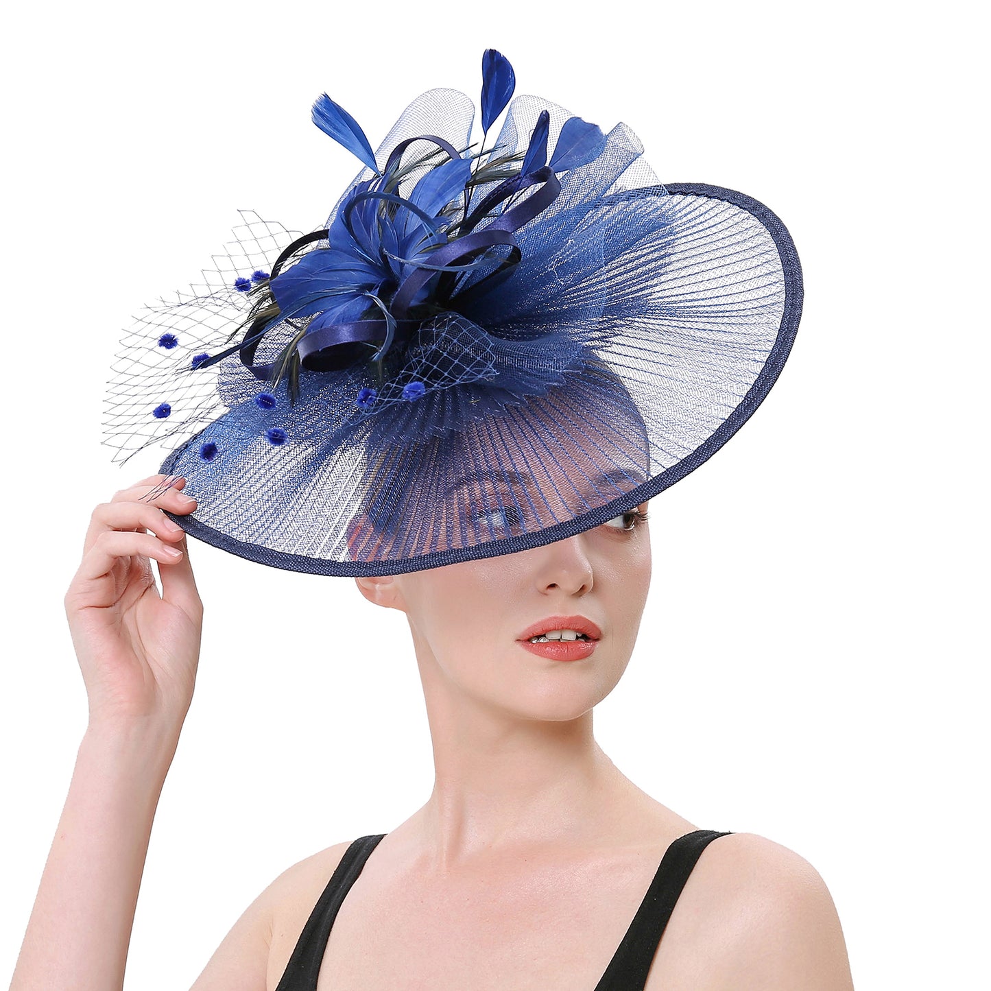 Women's Big Size Feather Round Chic Net Fascinator 5451