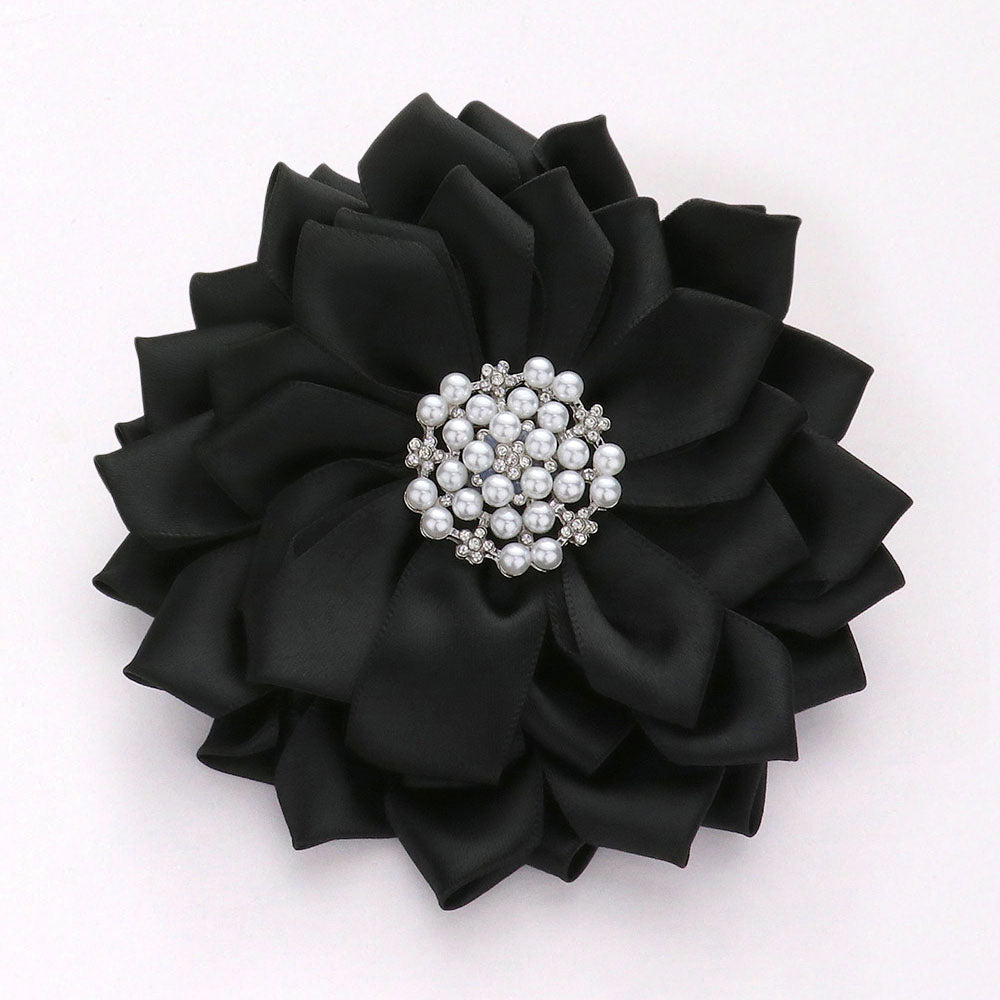 Big Pearl Pointed Flower Ribbon Brooch Hair Clip