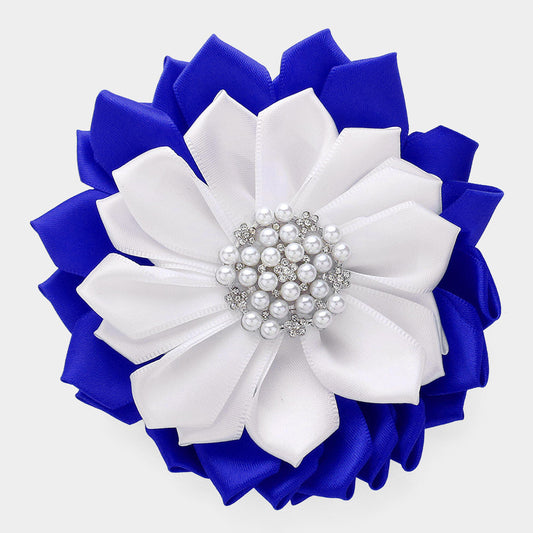 Big Pearl Pointed Flower Ribbon Brooch Hair Clip