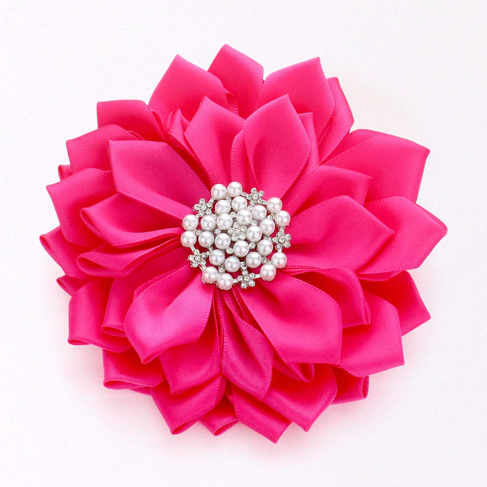 Big Pearl Pointed Flower Ribbon Brooch Hair Clip