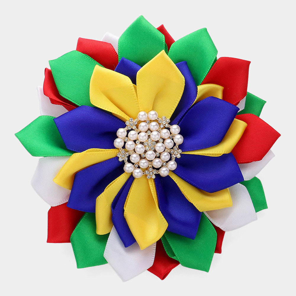 Big Pearl Pointed Flower Ribbon Brooch Hair Clip