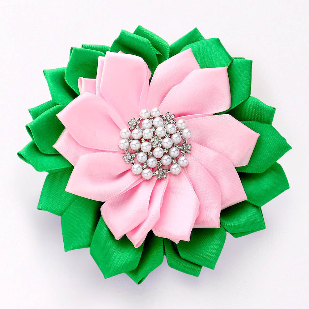 Big Pearl Pointed Flower Ribbon Brooch Hair Clip