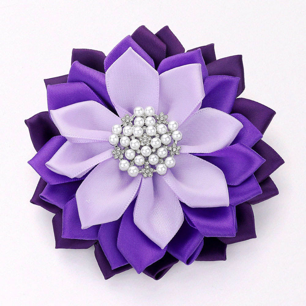 Big Pearl Pointed Flower Ribbon Brooch Hair Clip