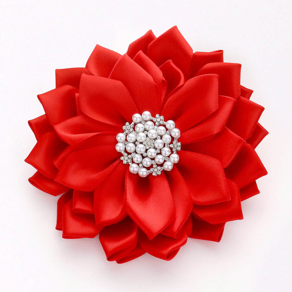 Big Pearl Pointed Flower Ribbon Brooch Hair Clip