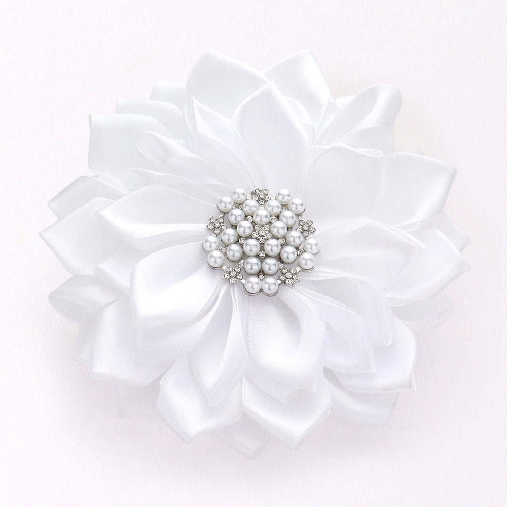 Big Pearl Pointed Flower Ribbon Brooch Hair Clip