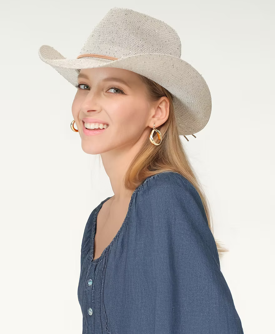 Women's Sequins Cowboy UPF 50+ Sun Protection Cowgirl Hat with Suede String Trim Band L03