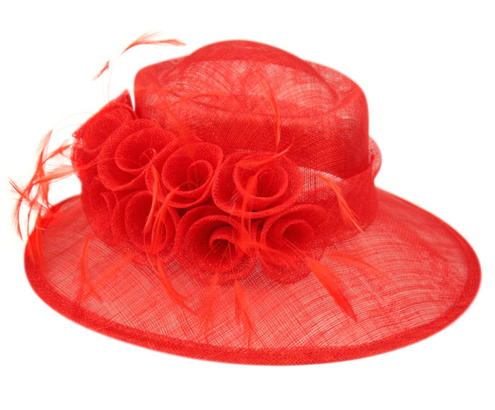Women's Wider Brim Sinamay Church Derby Hat Flower Feather Trim with adjustable drawstring L62900
