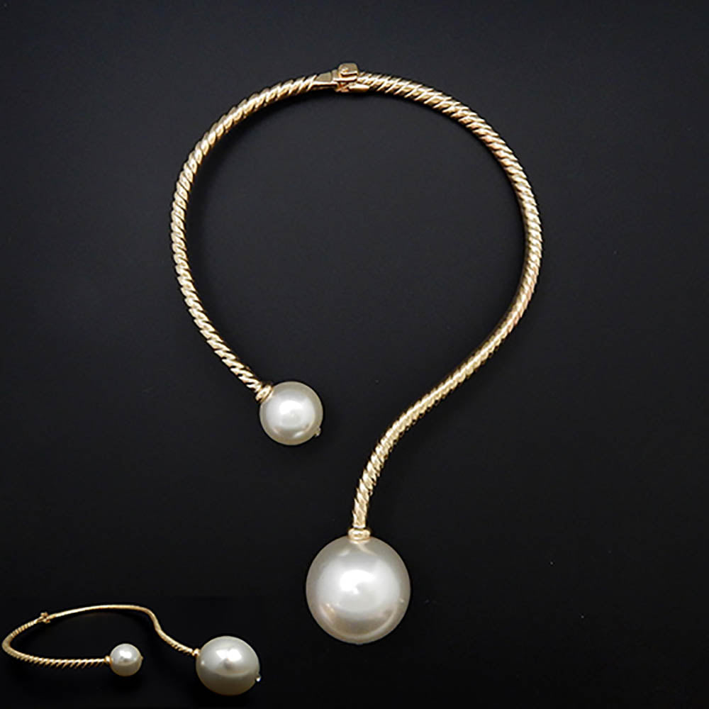 Chunky Pearl Textured Metal Collar Choker Necklace Set  L2615