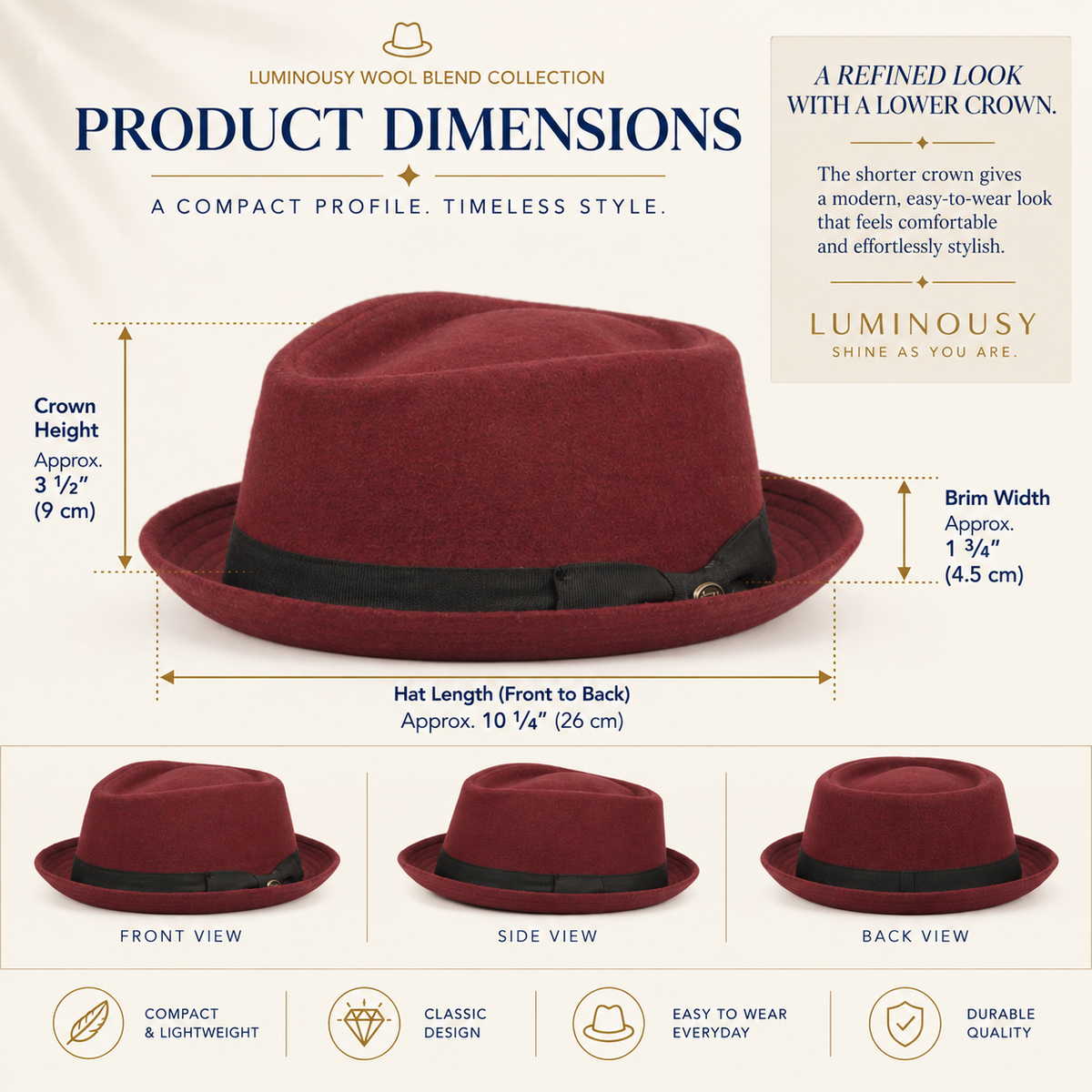 Diamond Shape Men's 100% Wool Felt Brim Fedora L2292