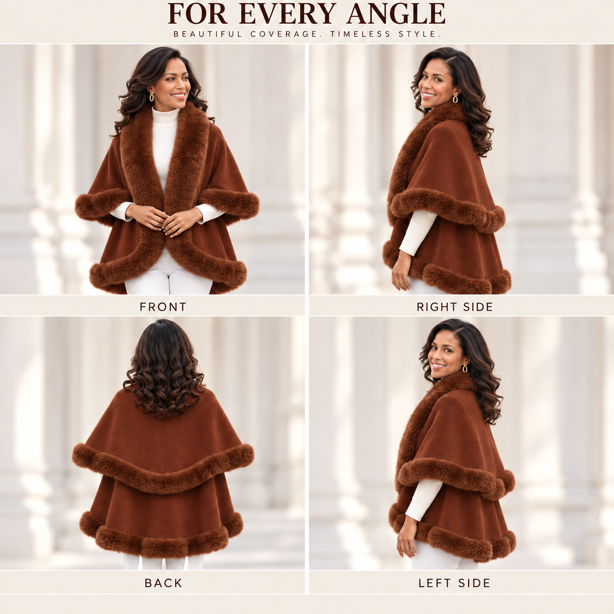 Women's Faux Fur Double Layer Poncho LP801