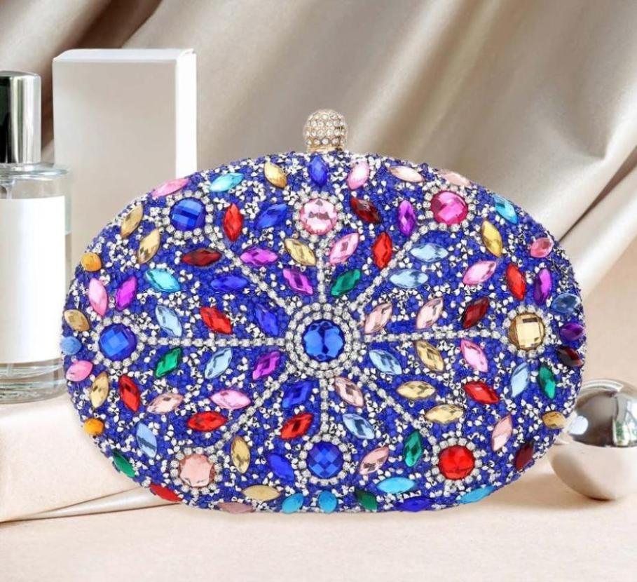 Multi Color Evening Clutch in Golden Trim with Rhinestone Beads