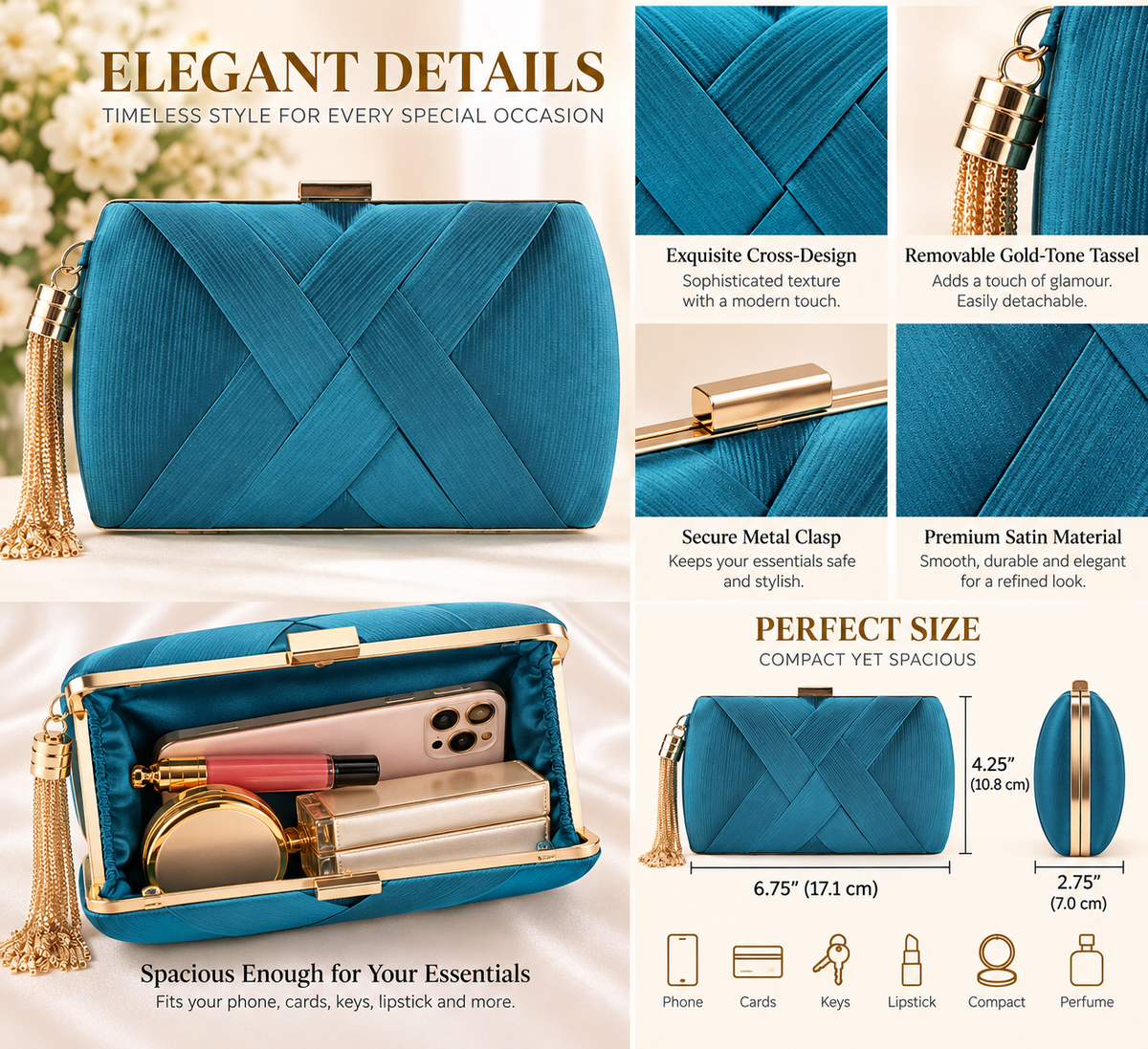 Hard Shell Evening Party Solid Color Clutch for Women Satin Purses Wedding Bag L11001