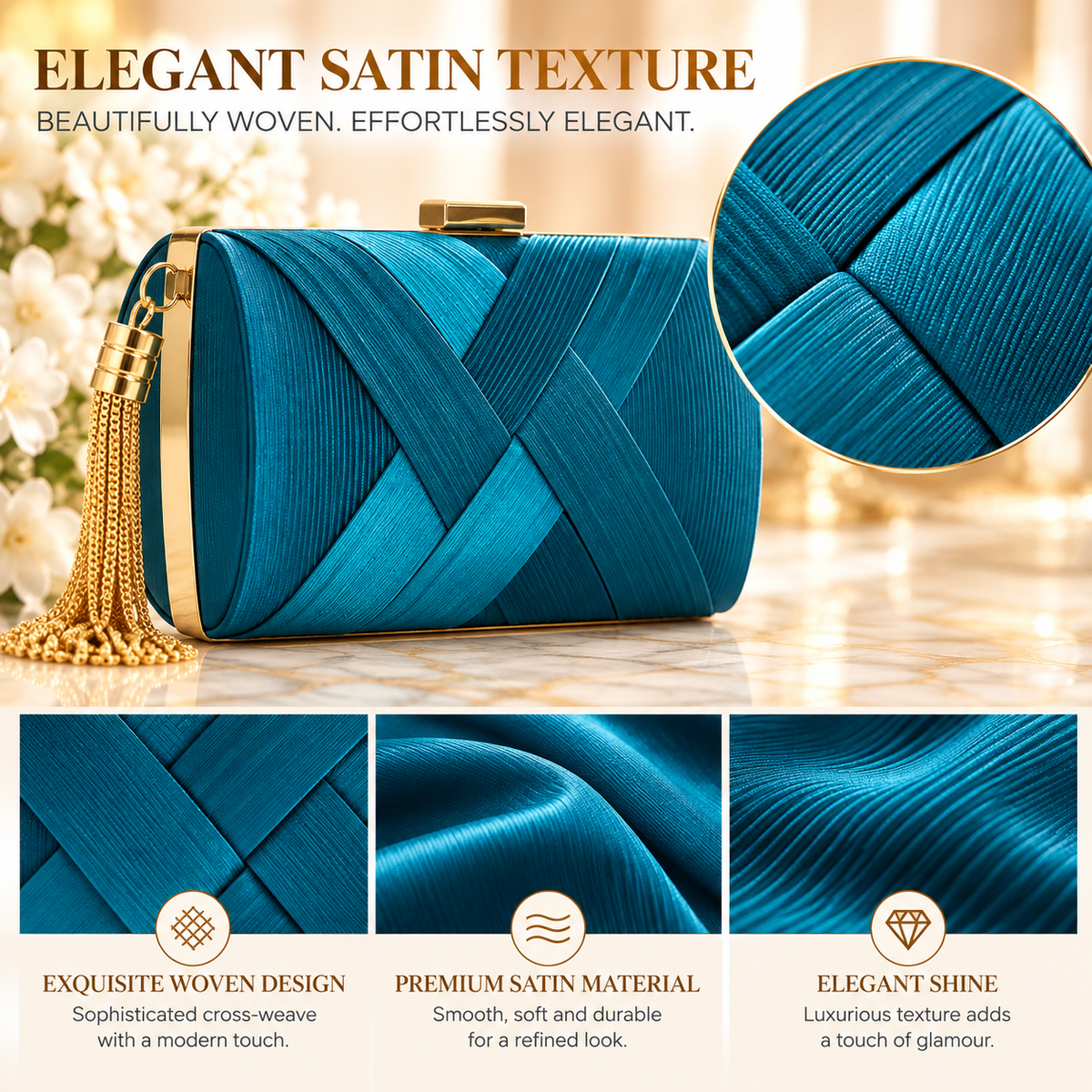 Hard Shell Evening Party Solid Color Clutch for Women Satin Purses Wedding Bag L11001