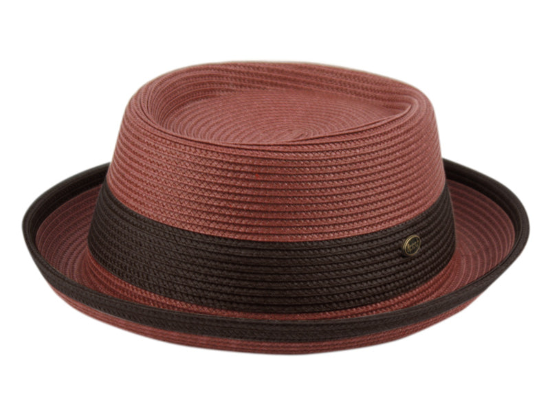 Two Tone Pork Pie Summer Men's Poly Braid Beach Dressy Small Brim Hat with an Adjustable Drawstring L2809