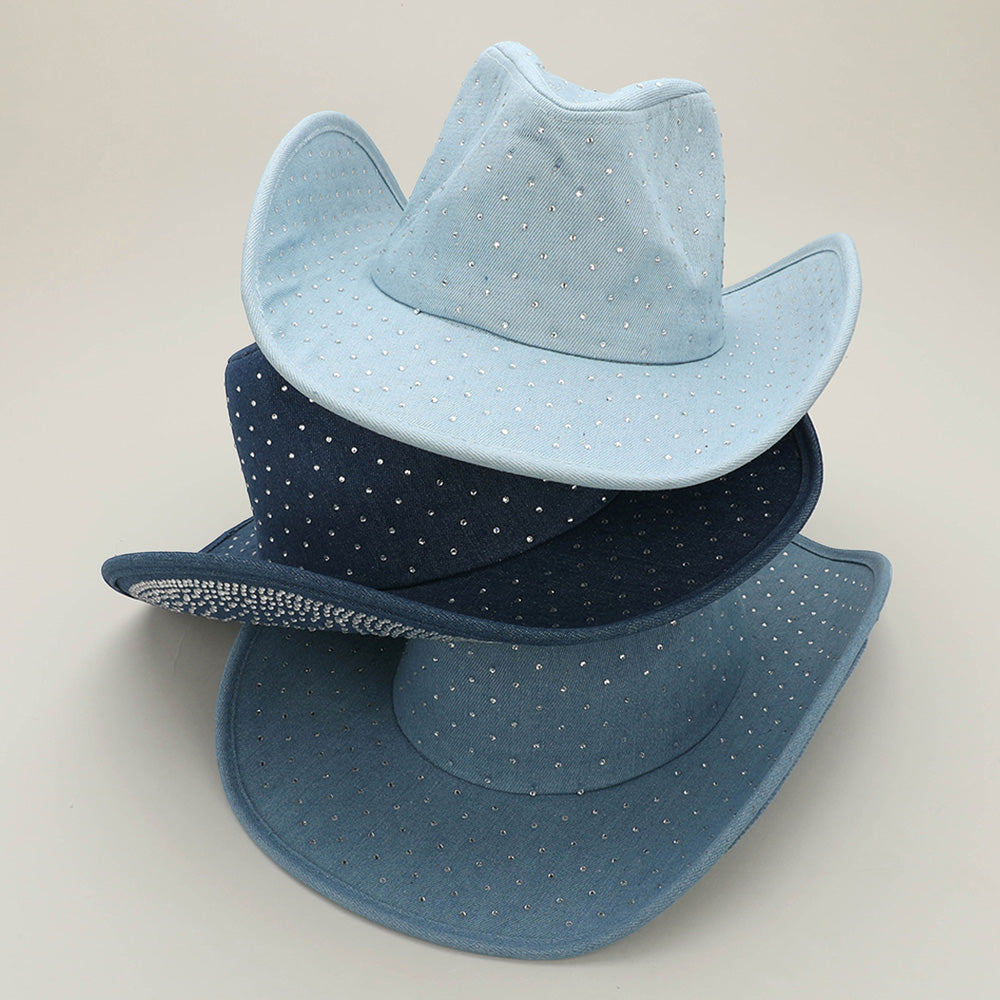 Rhinestone Denim Cowboy Hat