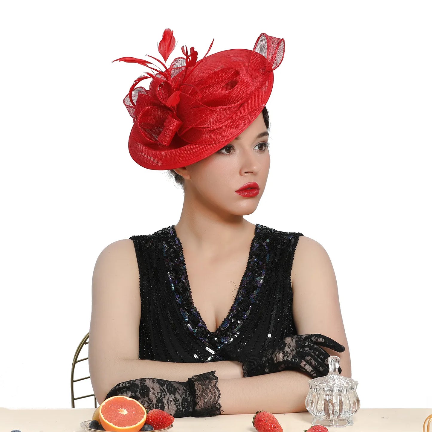 Women's Tea Party Wedding Derby Hat Wider Brim with Feather 69040