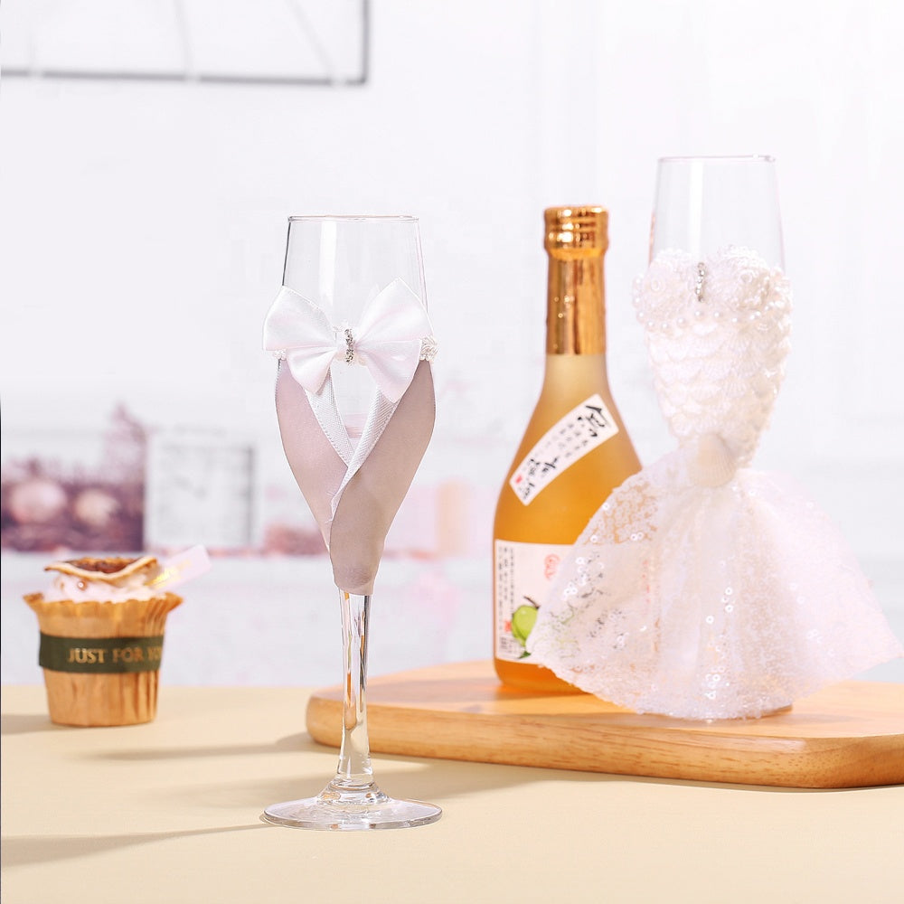 2 Pcs/Pair Bride Groom Champagne Glasses Set for Wedding Party