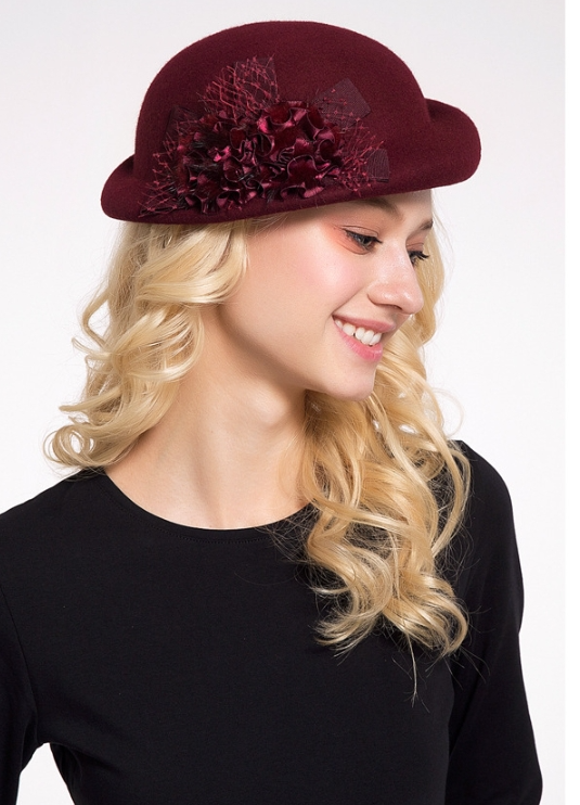 Women's Wool Pillbox French Beret Fashion Luxury Caps With Flower Decoration