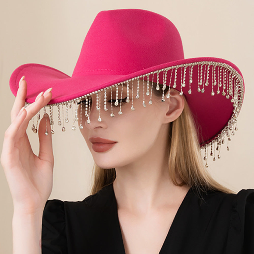 Rhinestone Cowgirl Hat Diamond Fringe Western Hat for Women