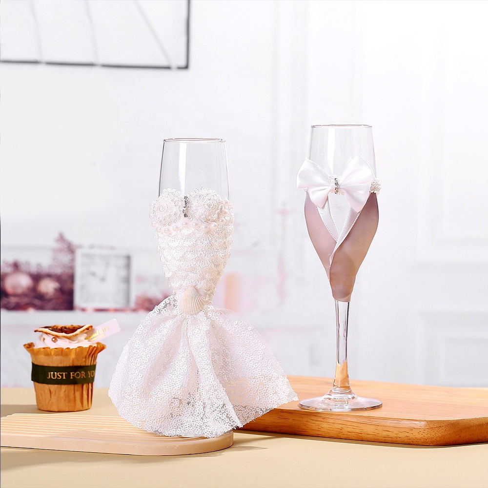 2 Pcs/Pair Bride Groom Champagne Glasses Set for Wedding Party