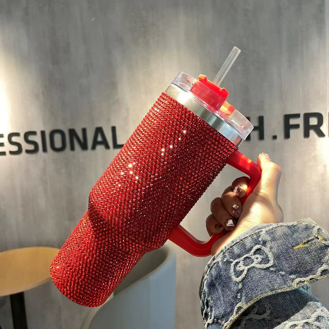 Bling Studded Abstract Patterned 40oz Stainless Steel Tumbler