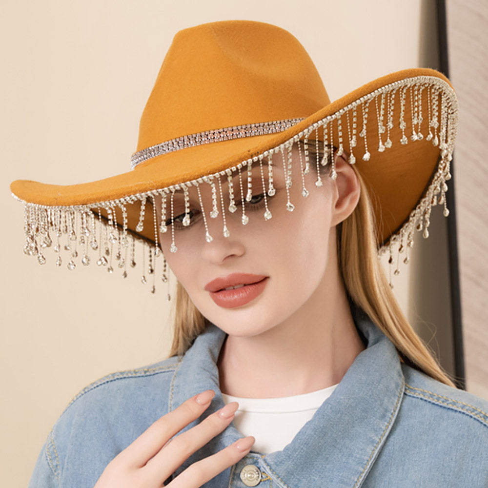 Rhinestone Cowgirl Hat Diamond Fringe Western Hat for Women