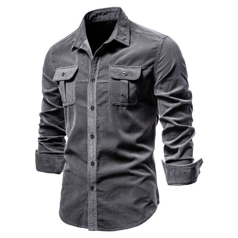 Men's Corduroy Shirts Long Sleeve Double Pockets Slim Fit