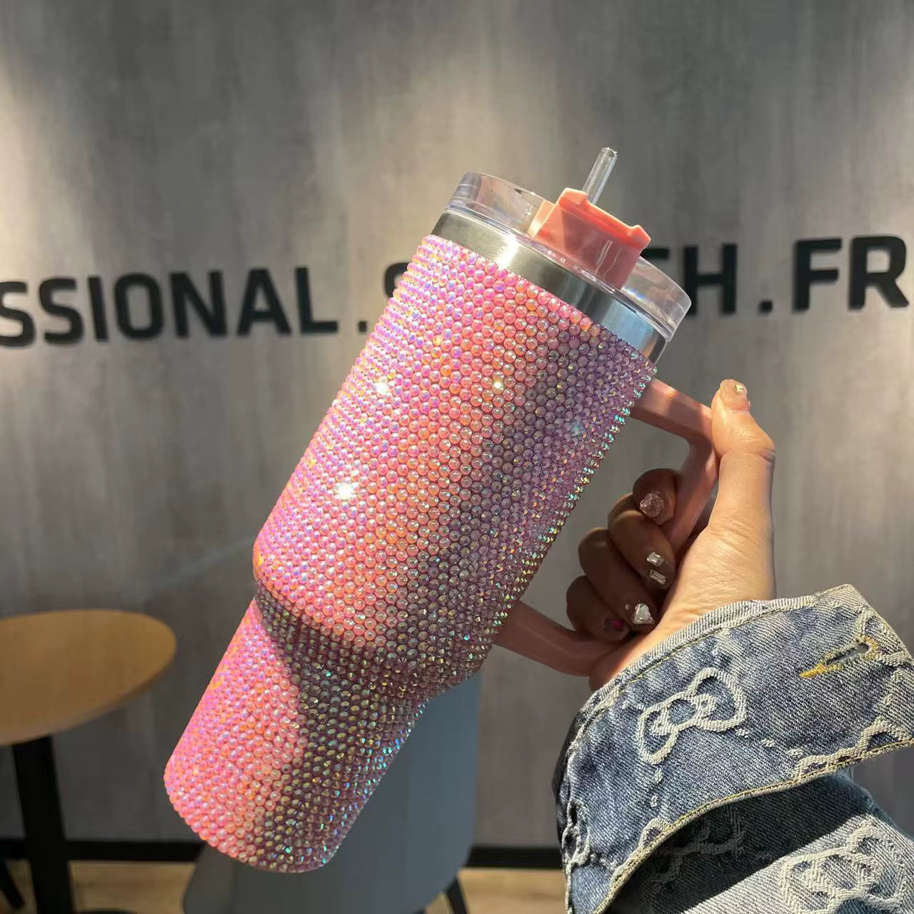 Bling Studded Abstract Patterned 40oz Stainless Steel Tumbler