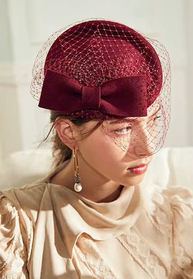Women's Fashion Mesh Veil Wool Felt Dress Hat