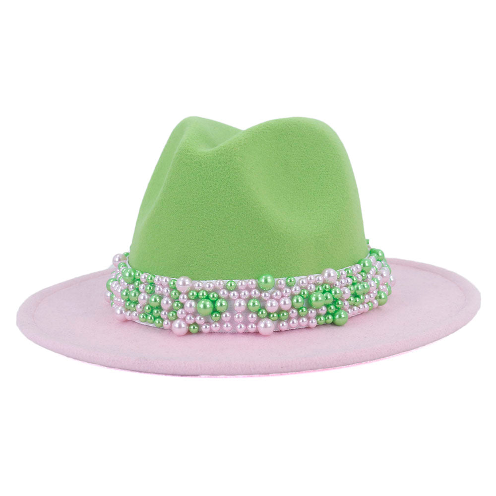 Women's Two Tone Fedora with Pearl Band