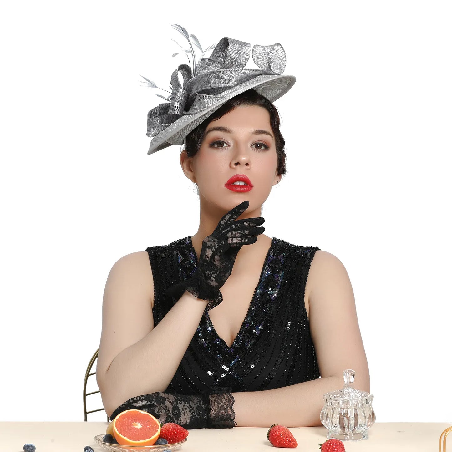 Women's Tea Party Wedding Derby Hat Wider Brim with Feather 69040