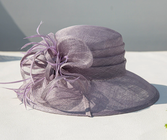 Women's Wider Brim Church  Derby Tea Party Hats with Flower & Feather L6002
