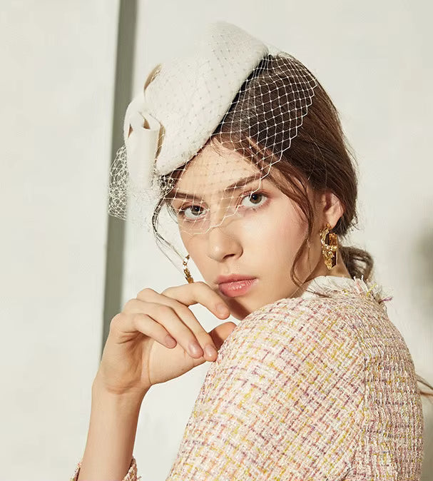 Women's Fashion Mesh Veil Wool Felt Dress Hat