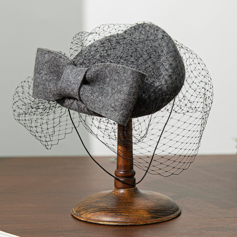 Women's Fashion Mesh Veil Wool Felt Dress Hat