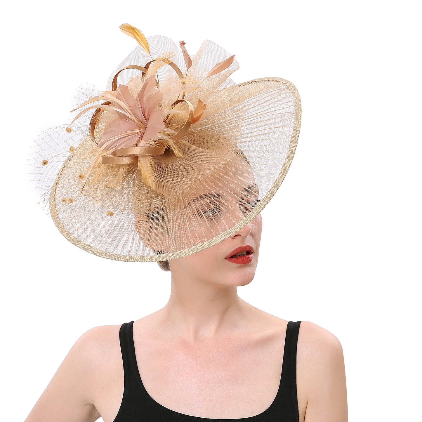 Women's Big Size Feather Round Chic Net Fascinator 5451