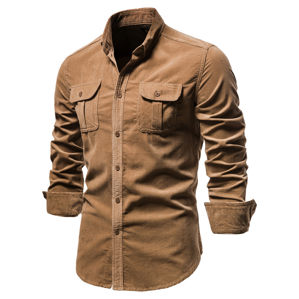 Men's Corduroy Shirts Long Sleeve Double Pockets Slim Fit