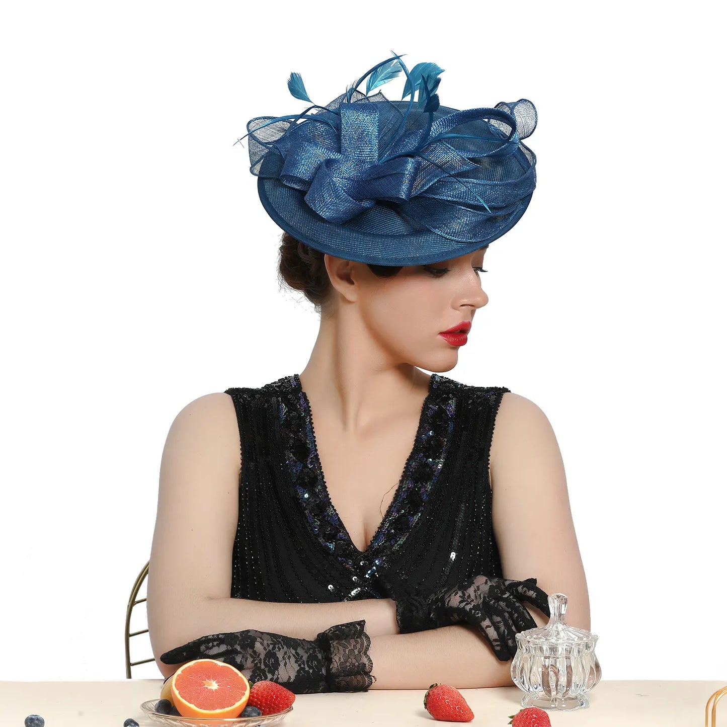 Women's Tea Party Wedding Derby Hat Wider Brim with Feather 69040