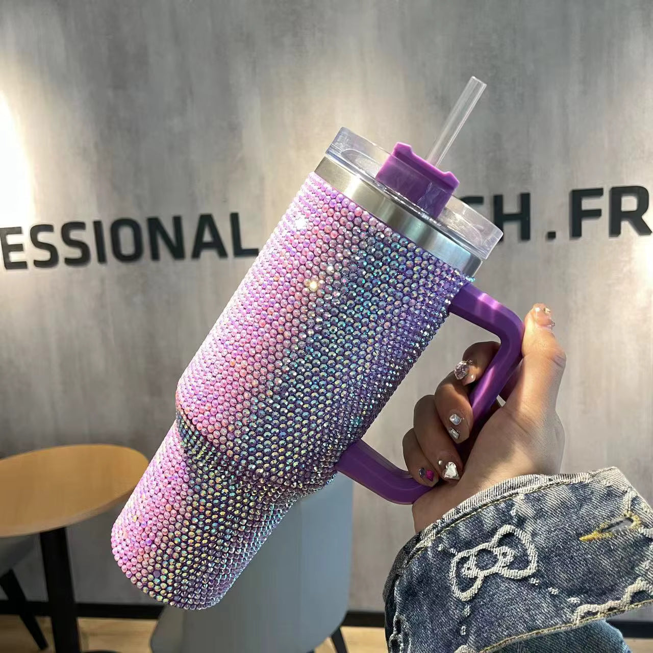 Bling Studded Abstract Patterned 40oz Stainless Steel Tumbler
