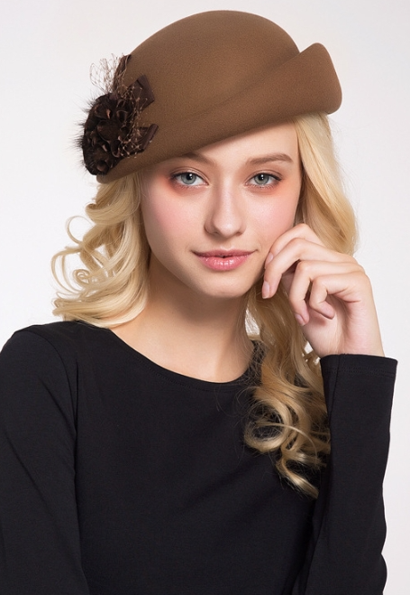 Women's Wool Pillbox French Beret Fashion Luxury Caps With Flower Decoration