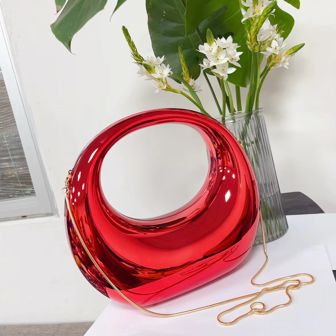 Women's Evening Party Wedding Acrylic Clutch Shoulder Bag with a Chain Stripe