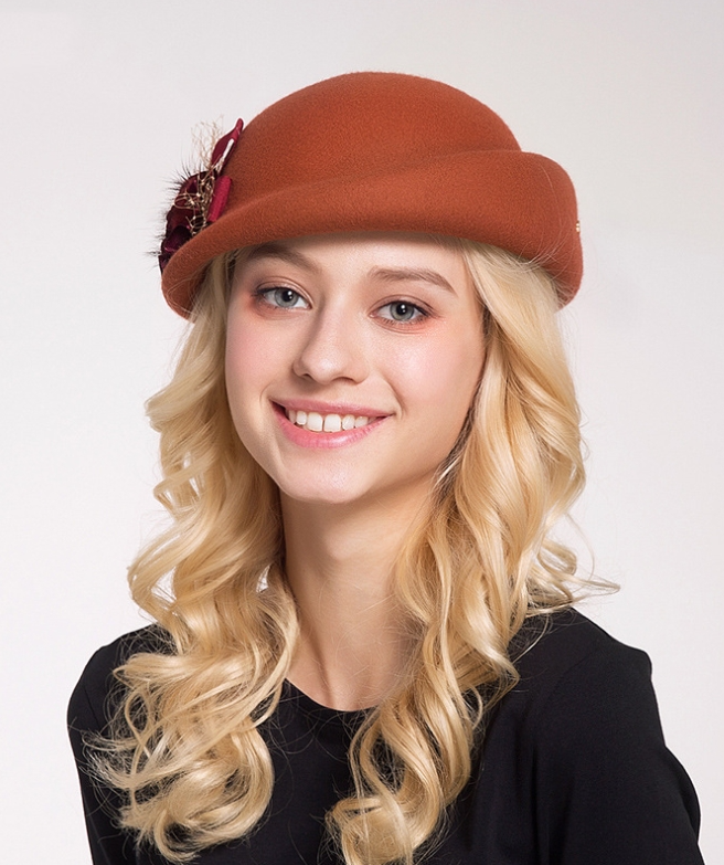 Women's Wool Pillbox French Beret Fashion Luxury Caps With Flower Decoration