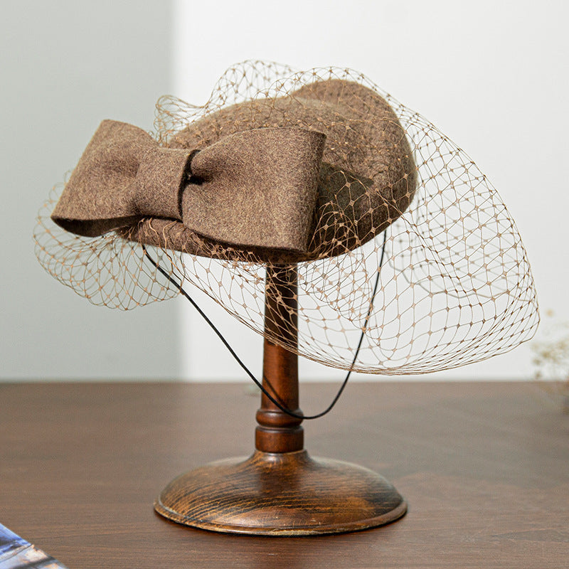 Women's Fashion Mesh Veil Wool Felt Dress Hat